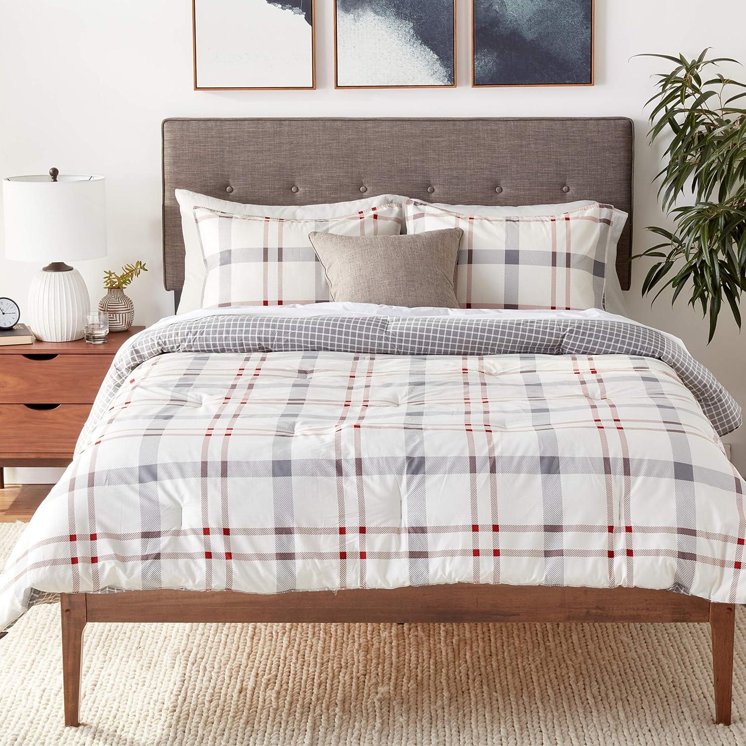 imageEddie Bauer  Twin Comforter Set Microsuede Bedding with Matching Sham OekoTex Certified Dorm Essentials Cabin Plaid GreyPortage Bay Grey