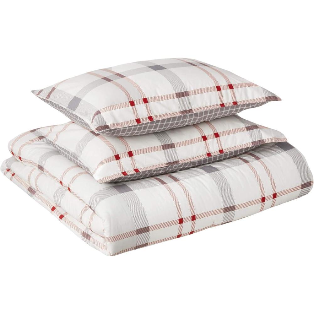 imageEddie Bauer  Twin Comforter Set Microsuede Bedding with Matching Sham OekoTex Certified Dorm Essentials Cabin Plaid GreyPortage Bay Grey