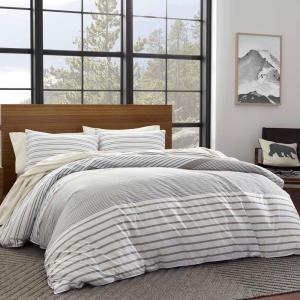 imageEddie Bauer  FullQueen Duvet Cover Set Luxuriously Soft Bedding with Matching Shams Buttons ampamp Corner Ties to Ensure Placement Cooper Stripe Blue FullQueenNeutral