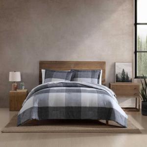 imageEddie Bauer  Oversized Queen Comforter Set 7 Piece Bed in a Bag Bedding Set Easy Care Cotton Percale Blend UltraSoft Breathable Fabrics Plaid Grey QueenOversized Plaid Grey