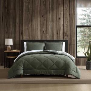imageEddie Bauer  Twin Comforter Set Microsuede Bedding with Matching Sham OekoTex Certified Dorm Essentials Cabin Plaid GreyBig Lake Plaid Green