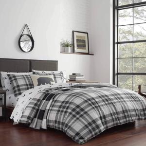 imageEddie Bauer  Twin Comforter Set Microsuede Bedding with Matching Sham OekoTex Certified Dorm Essentials Cabin Plaid GreyCoal Creek Plaid Grey