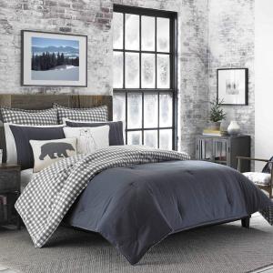 imageEddie Bauer  Twin Comforter Set Microsuede Bedding with Matching Sham OekoTex Certified Dorm Essentials Cabin Plaid GreyKingston Charcoal