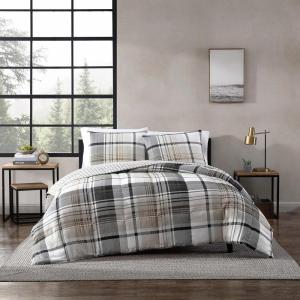 imageEddie Bauer  Twin Comforter Set Microsuede Bedding with Matching Sham OekoTex Certified Dorm Essentials Cabin Plaid GreyNormandy Plaid Grey