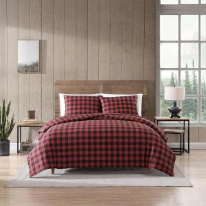imageEddie Bauer  Twin Comforter Set Microsuede Bedding with Matching Sham OekoTex Certified Dorm Essentials Cabin Plaid GreyRedBlack