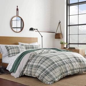 imageEddie Bauer  Twin Comforter Set Microsuede Bedding with Matching Sham OekoTex Certified Dorm Essentials Cabin Plaid GreyTimbers Plaid Green