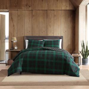 imageEddie Bauer  Twin Comforter Set Microsuede Bedding with Matching Sham OekoTex Certified Dorm Essentials Cabin Plaid GreyWoodland Tartan Dark Green