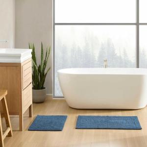 imageEddie Bauer  Runner Rug Soft Plush Tufted Bathroom Rug with SkidResistant Backing Quick Dry ampamp Super Absorbent Logan Olive Green 22quot x 60quotLogan Indigo Blue