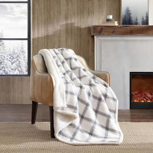 imageEddie Bauer  Throw Blanket Embossed Ultra Soft Plush Bedding Luxurious Bedding Set OekoTex Certified Geese Green 50quot x 70quotBunkhouse Plaid GreyIvory
