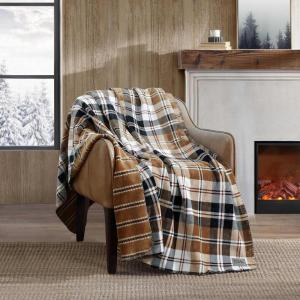 imageEddie Bauer  Throw Blanket Embossed Ultra Soft Plush Bedding Luxurious Bedding Set OekoTex Certified Geese Green 50quot x 70quotTrailhead Plaid Beige