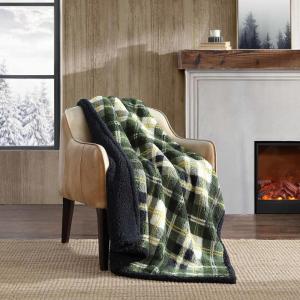 imageEddie Bauer  Throw Blanket Embossed Ultra Soft Plush Bedding Luxurious Bedding Set OekoTex Certified Geese Green 50quot x 70quotTrailhead Plaid Green