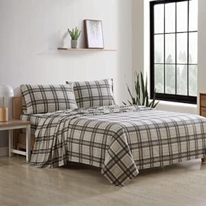 imageEddie Bauer  Twin Sheets Cotton Flannel Bedding Set Brushed For Extra Softness Cozy Home Decor Montlake Plaid TwinEdgewood Plaid GreenBeige