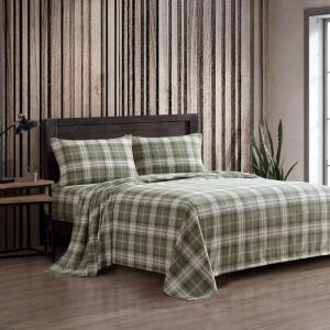 imageEddie Bauer  Twin Sheets Cotton Flannel Bedding Set Brushed For Extra Softness Cozy Home Decor Montlake Plaid TwinHeartland Plaid Green