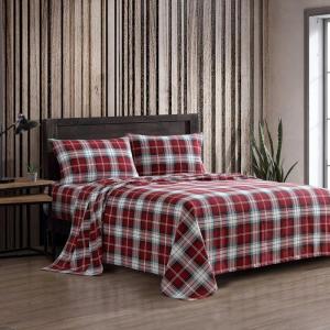 imageEddie Bauer  Twin Sheets Cotton Flannel Bedding Set Brushed For Extra Softness Cozy Home Decor Montlake Plaid TwinHeartland Plaid Red