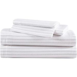 imageEddie Bauer  Twin Sheets Cotton Flannel Bedding Set Brushed For Extra Softness Cozy Home Decor Montlake Plaid TwinTrail Stripe GreyWhite