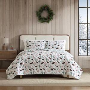 imageEddie Bauer  Twin Quilt Set Cotton Flannel Bedding with Matching Sham Rounded Corners Diamond Corner Stitch Dorm Essentials Mountain Moose GreyMountain Moose Grey