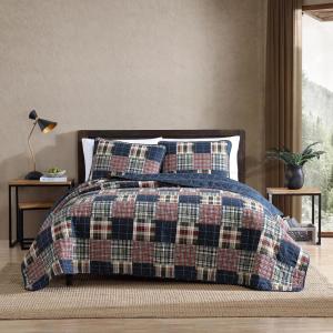 imageEddie Bauer  Twin Quilt Set Naturally Soft Cotton Bedding wa Lightweight Feel for AllYear Comfort Reversible wMatching Pillowcase 2 Piece Bed Set Moose PlaidPinstripePatchwork BlueMadrona Plaid NavyRed