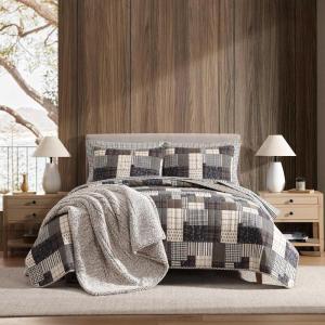 imageEddie Bauer  Twin Quilt Set Naturally Soft Cotton Bedding wa Lightweight Feel for AllYear Comfort Reversible wMatching Pillowcase 2 Piece Bed Set Moose PlaidPinstripePatchwork BlueAntique Brown