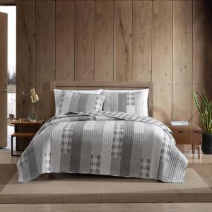 imageEddie Bauer  Twin Quilt Set Naturally Soft Cotton Bedding wa Lightweight Feel for AllYear Comfort Reversible wMatching Pillowcase 2 Piece Bed Set Moose PlaidPinstripePatchwork BlueFairview Grey