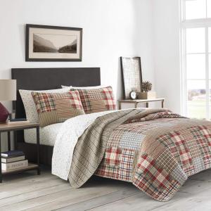 imageEddie Bauer  Twin Quilt Set Naturally Soft Cotton Bedding wa Lightweight Feel for AllYear Comfort Reversible wMatching Pillowcase 2 Piece Bed Set Moose PlaidPinstripePatchwork BlueHawthorne Brown