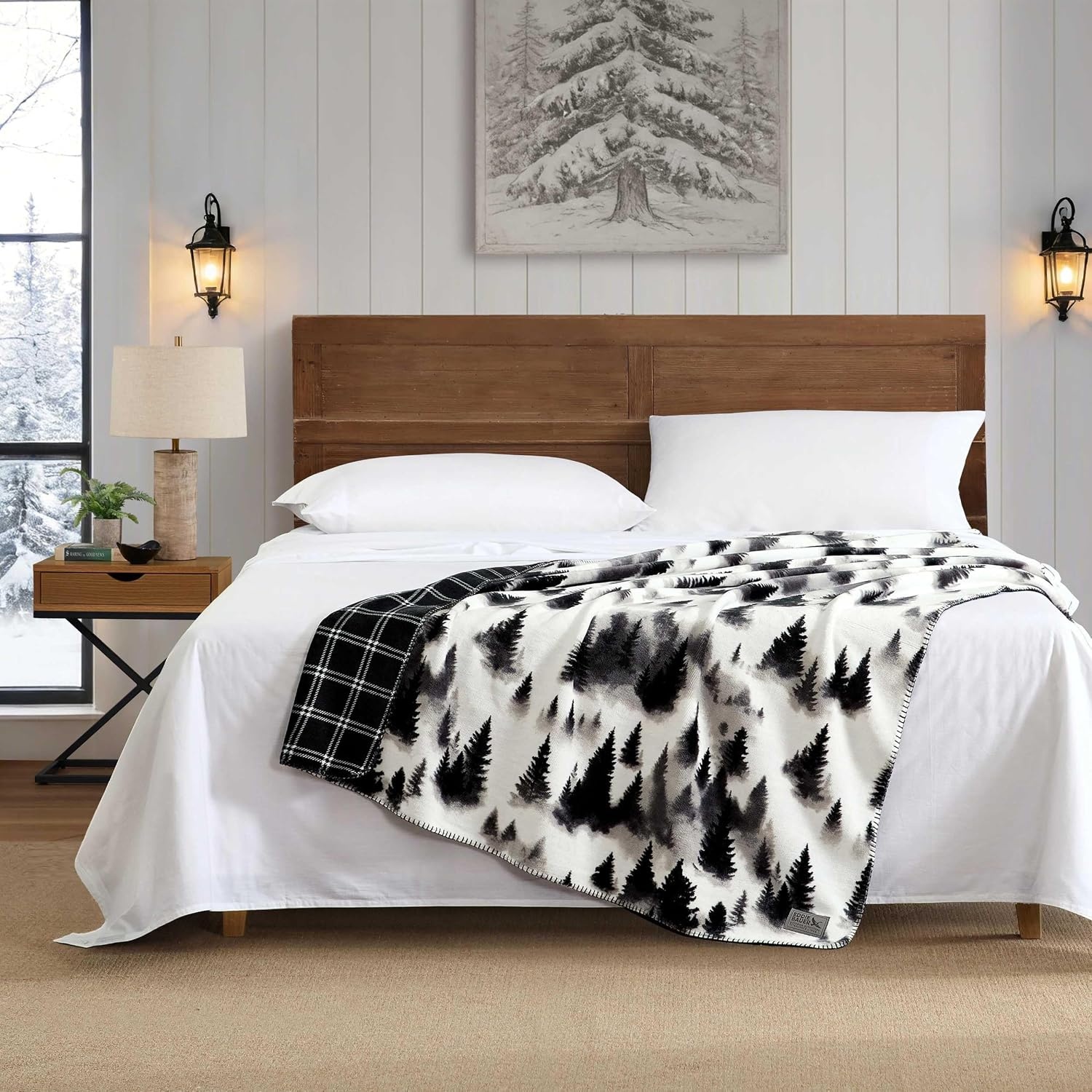 image:imageEddie Bauer  Oversized Throw Blanket 60x70 Reversible Plush Blanket for Couch or Bed Plaid Room Decor Morning Dew GreySpruce Mist Morning Dew Grey