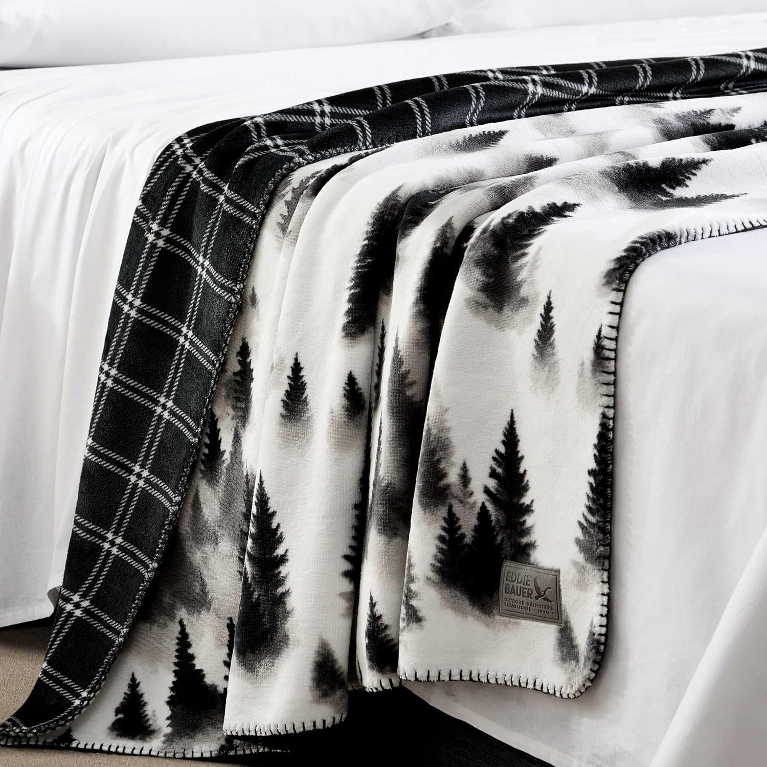 image:imageEddie Bauer  Oversized Throw Blanket 60x70 Reversible Plush Blanket for Couch or Bed Plaid Room Decor Morning Dew GreySpruce Mist Morning Dew Grey
