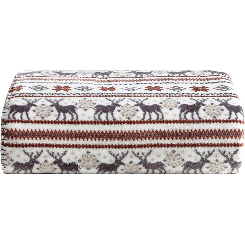 image:imageEddie Bauer  Oversized Throw Blanket 60x70 Reversible Plush Blanket for Couch or Bed Plaid Room Decor Morning Dew GreyDeerNorthern Snowflakes Beige