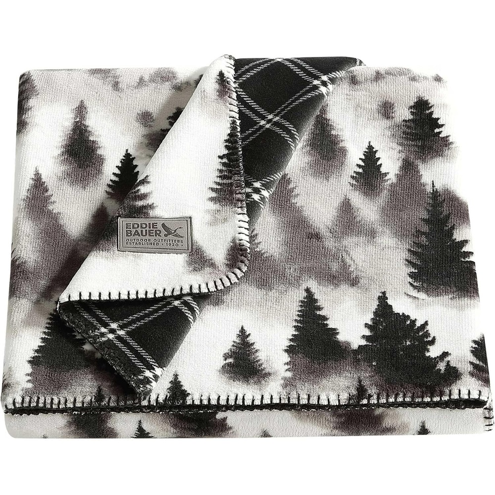 image:imageEddie Bauer  Oversized Throw Blanket 60x70 Reversible Plush Blanket for Couch or Bed Plaid Room Decor Morning Dew GreySpruce Mist Morning Dew Grey
