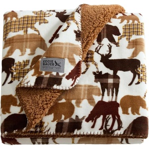 image:imageEddie Bauer  Oversized Throw Blanket 50x70 Reversible Plush Blanket for Couch or Bed Animal Print Room Decor Goose Sweater GreenAnimal Plaid Brown