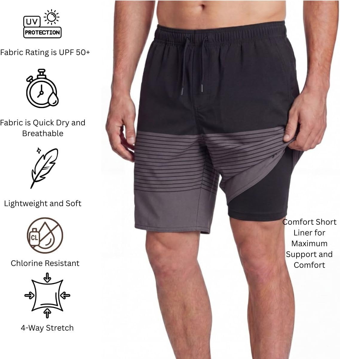 image:imageEddie Bauer Mens UPF 50 7 Volley Swim Trunks with Comfort Short Liner Quick Dry Fabric with Elastic Waist and DrawcordColorblock  Rich Black