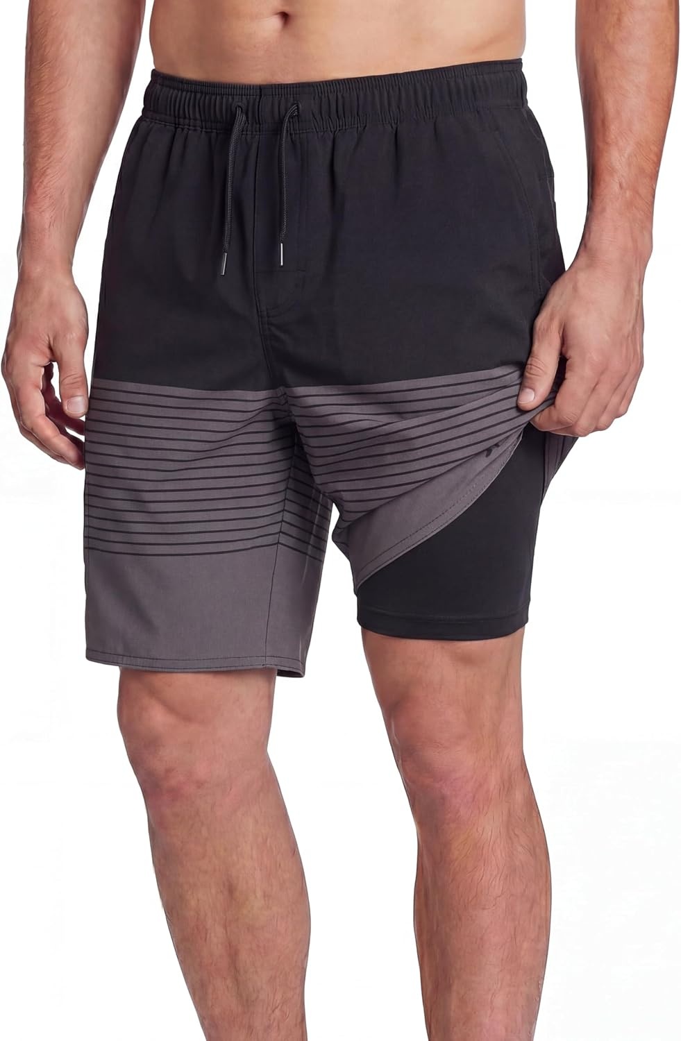 image:imageEddie Bauer Mens UPF 50 7 Volley Swim Trunks with Comfort Short Liner Quick Dry Fabric with Elastic Waist and DrawcordColorblock  Rich Black