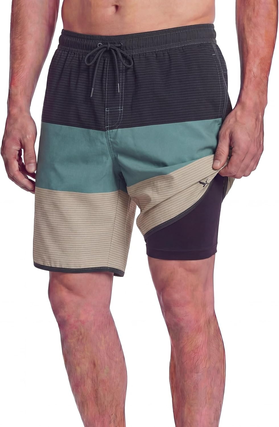 image:imageEddie Bauer Mens UPF 50 7 Volley Swim Trunks with Comfort Short Liner Quick Dry Fabric with Elastic Waist and DrawcordStripe Colorblock  Storm