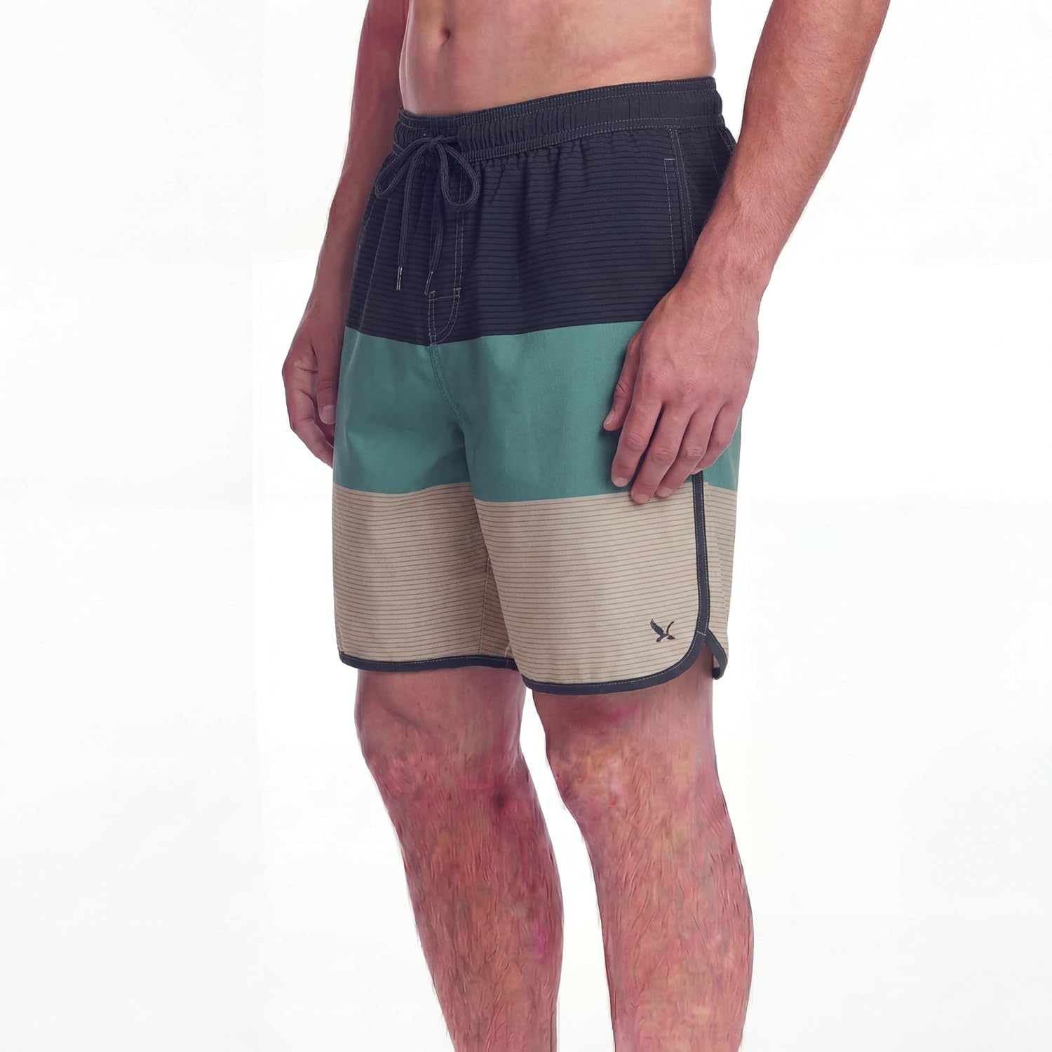 image:imageEddie Bauer Mens UPF 50 7 Volley Swim Trunks with Comfort Short Liner Quick Dry Fabric with Elastic Waist and DrawcordStripe Colorblock  Storm