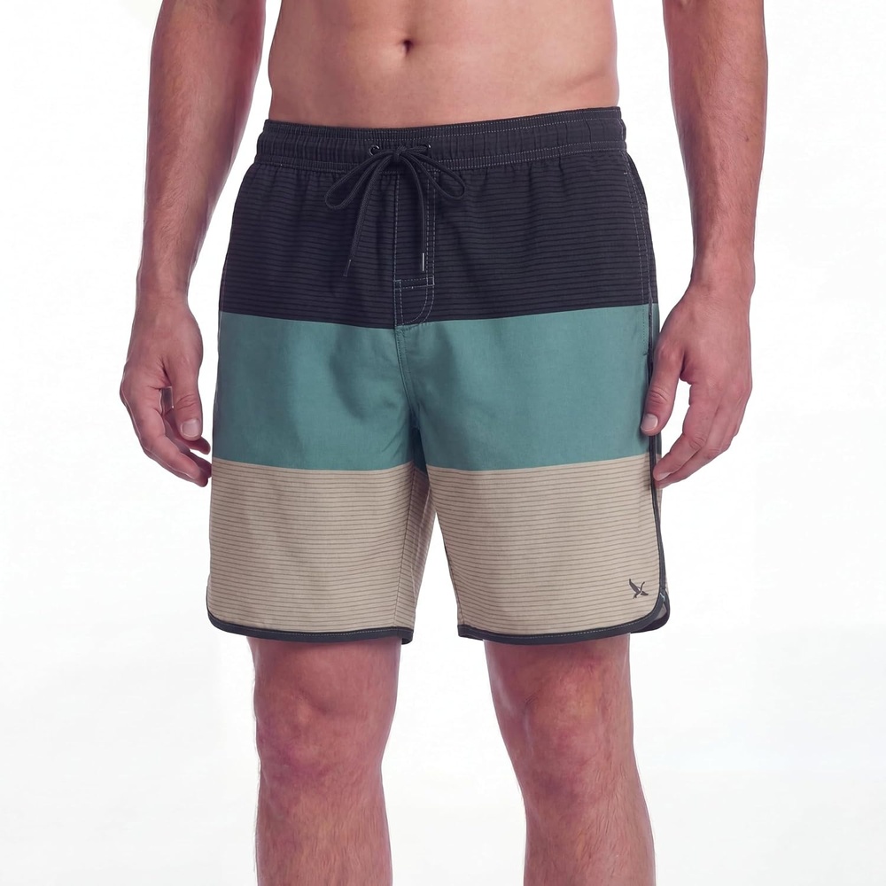 image:imageEddie Bauer Mens UPF 50 7 Volley Swim Trunks with Comfort Short Liner Quick Dry Fabric with Elastic Waist and DrawcordStripe Colorblock  Storm