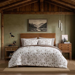 image:imageEddie Bauer  Cotton Flannel Queen Comforter Set with Shams ReversibleSki Hill Brown