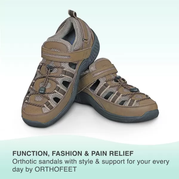 Orthofeet Men's Orthopedic Brown Leather Clearwater Sandals
