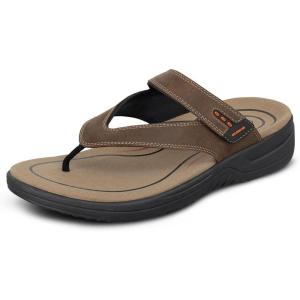 imageOrthofeet Mens Orthopedic Leather Eldorado FlipFlop SandalsBrown