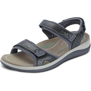 imageOrthofeet Womens Orthopedic Leather Malibu Adjustable SandalsBlack