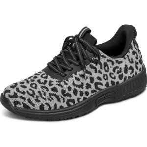 imageOrthofeet Womens Orthopedic Knit Kita HandsFree SneakersSnow Leopard