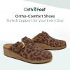 imageOrthofeet Womens Orthopedic Leather Casey Clogs for Plantar Fasciitis ReliefLeopard