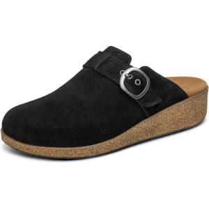 imageOrthofeet Womens Orthopedic Leather Casey Clogs for Plantar Fasciitis ReliefBlack