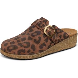 imageOrthofeet Womens Orthopedic Leather Casey Clogs for Plantar Fasciitis ReliefLeopard