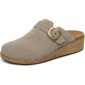 imageOrthofeet Womens Orthopedic Leather Casey Clogs for Plantar Fasciitis ReliefTaupe
