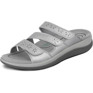 imageOrthofeet Womens Orthopedic Stretchable Sahara Slide SandalsSilver Metallic