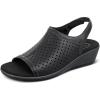 imageOrthofeet Womens Orthopedic Leather Hazel SandalsBlack
