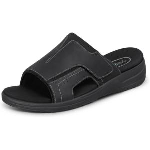 imageOrthofeet Mens Orthopedic Leather Sarasota Slide SandalsBlack
