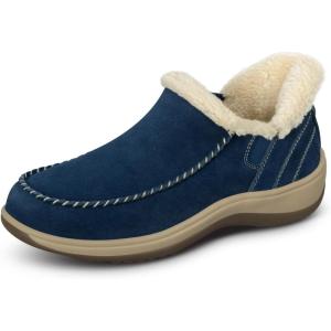 imageOrthofeet Womens Orthopedic Leather Lorin HandsFree SlipperSapphire
