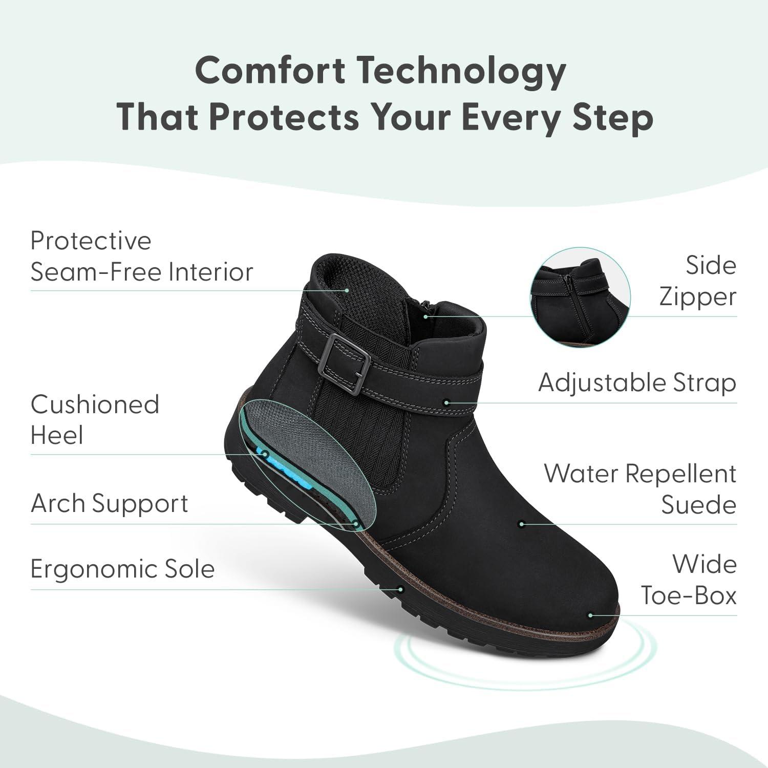 imageOrthofeet Womens Orthopedic Scarlett Ankle BootsBlack