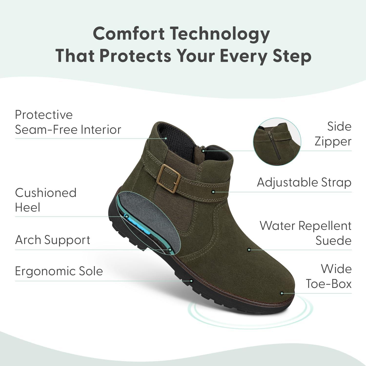 imageOrthofeet Womens Orthopedic Scarlett Ankle BootsOlive