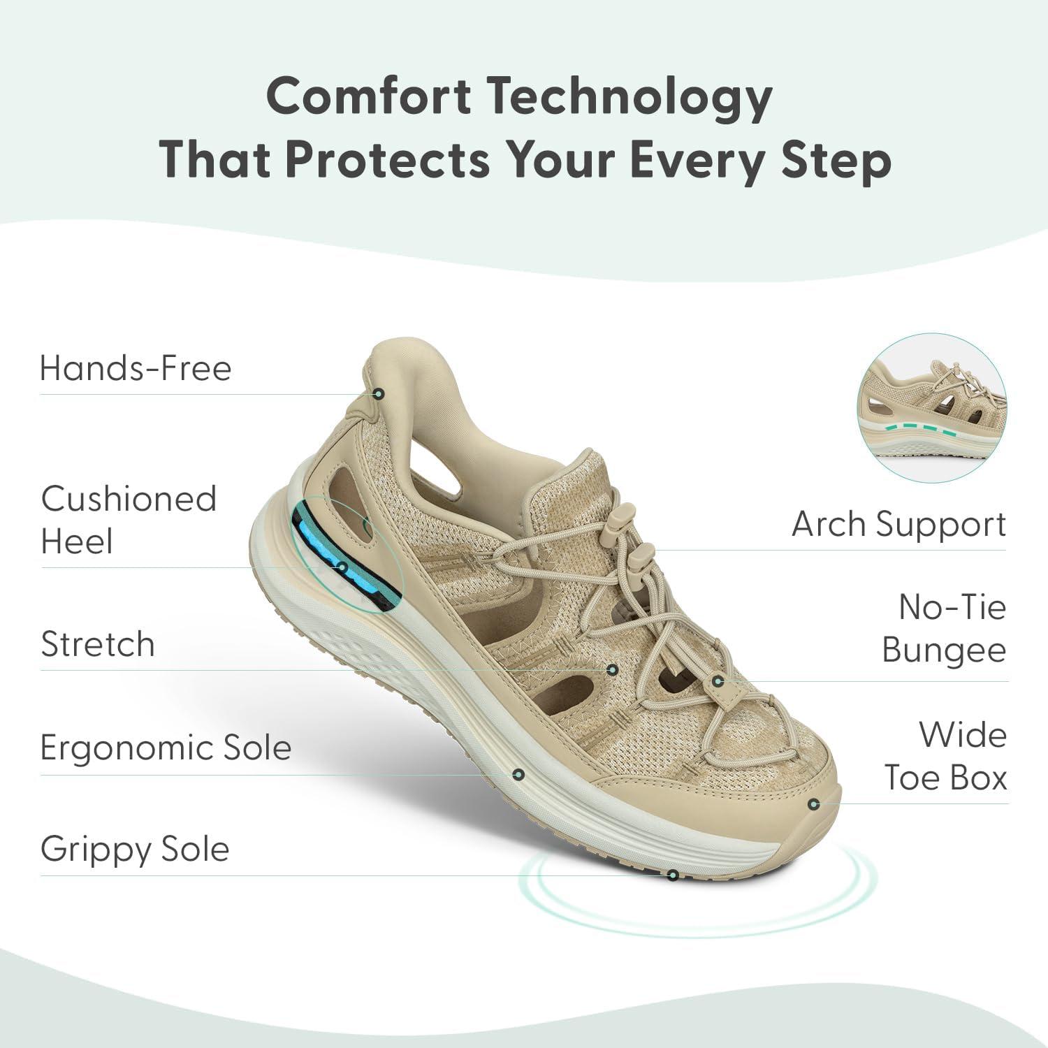 imageOrthofeet Womens Orthopedic Venus HandsFree Closed Toe SandalsBeige